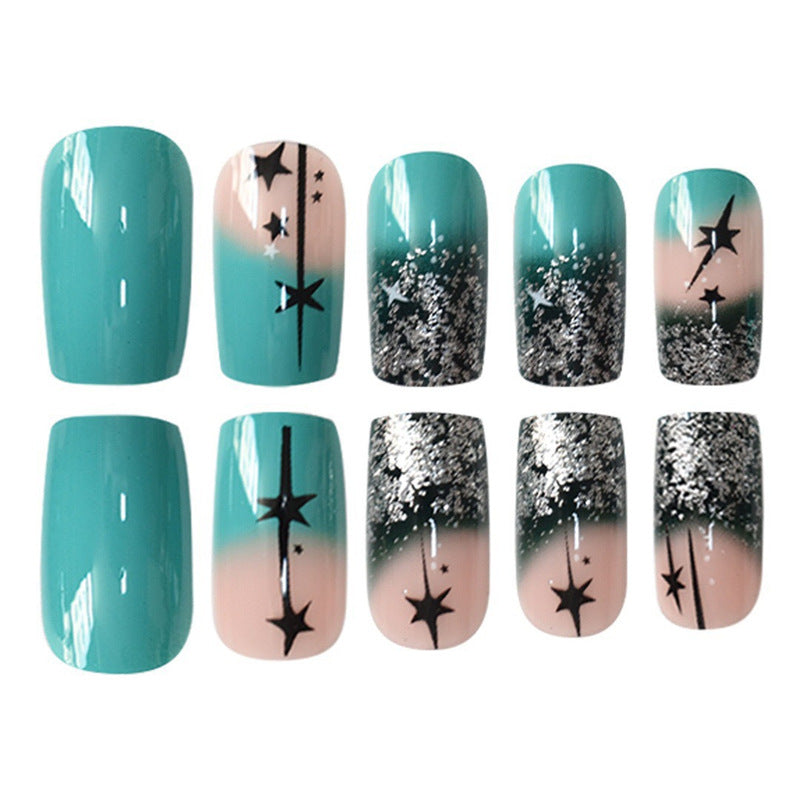Künstlerisches Gradient Press-On Nagelset mit Stern Design Brehn