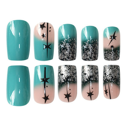 Künstlerisches Gradient Press-On Nagelset mit Stern Design Brehn