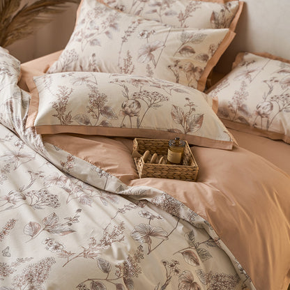 Wendbares Bettwäsche-Set aus Baumwollsatin mit botanischem Skizzenprint und glattem Rückseitenbezug