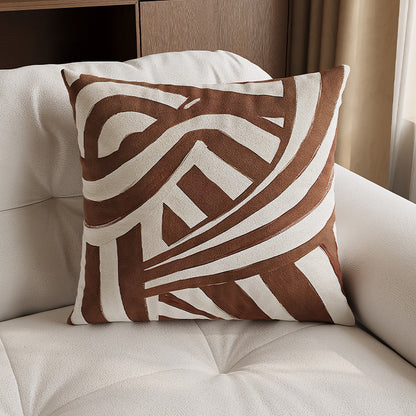 Textured Wavy Embroidered Linen-Cotton Throw Pillow Cover