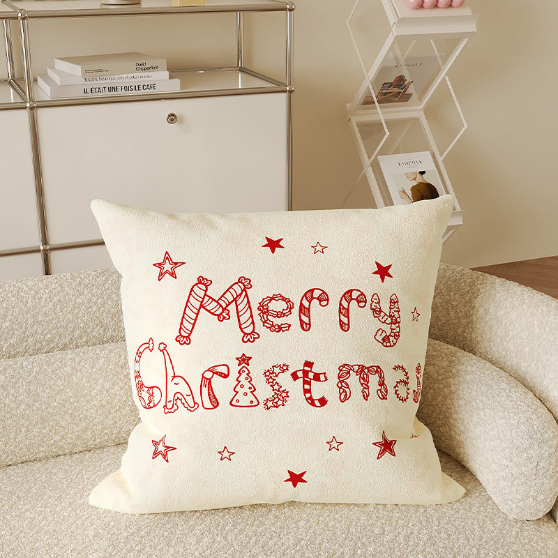 Decorative Holiday Merry Christmas Cotton-Linen Throw Pillow Cover