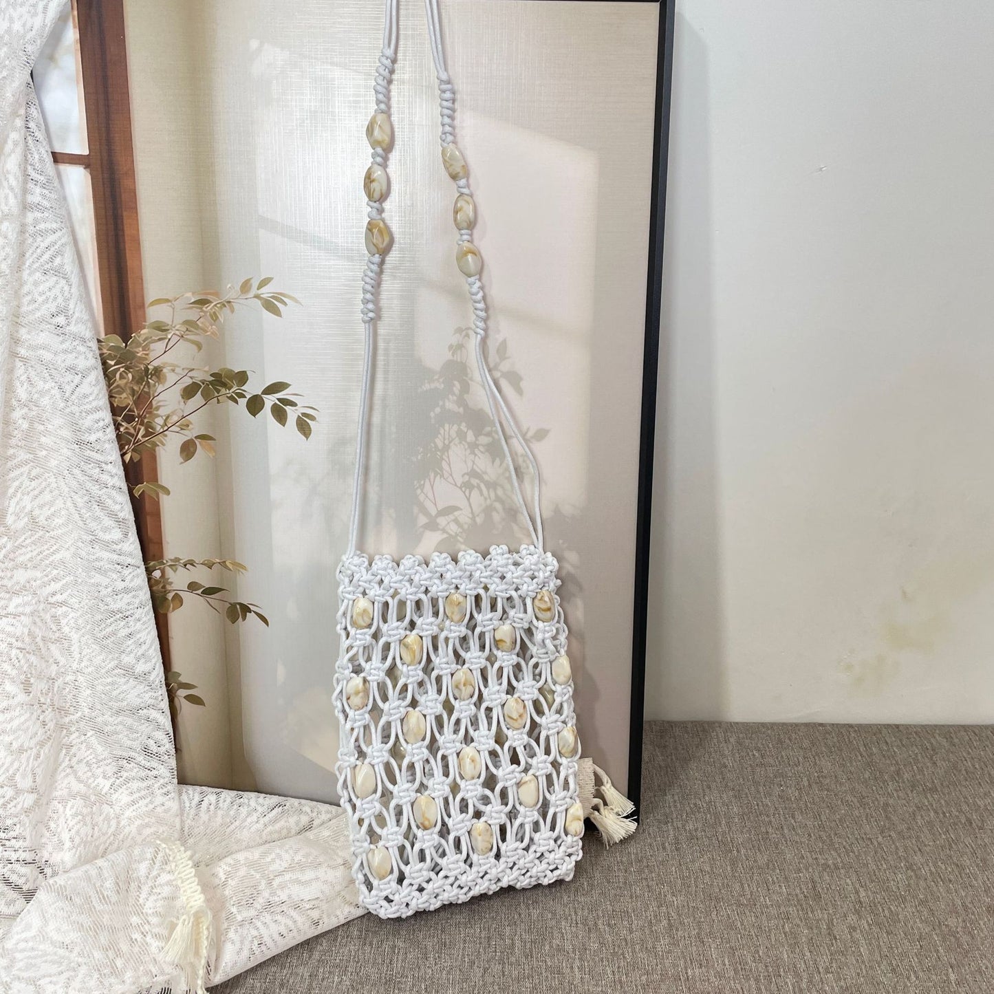Handgeknüpfte Umhängetasche mit Muscheln Brehn