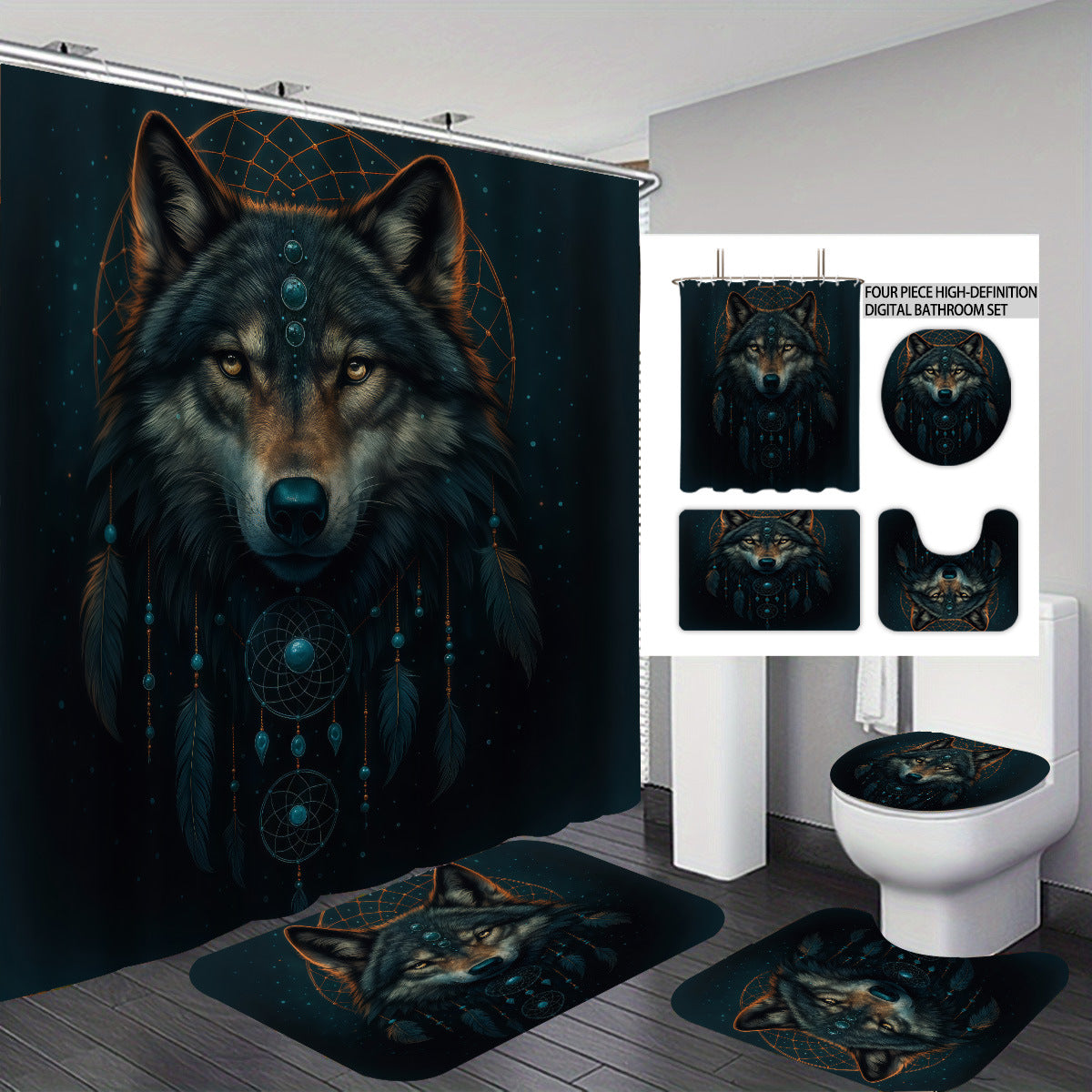 Hochauflösendes Wolf-Thema Badezimmer Dekor Set Brehn