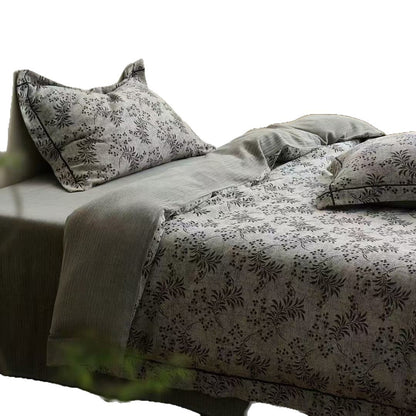 Leinen-Baumwolle Floral Bettbezug Set mit Jacquard-Struktur und gepipten Kissenbezügen