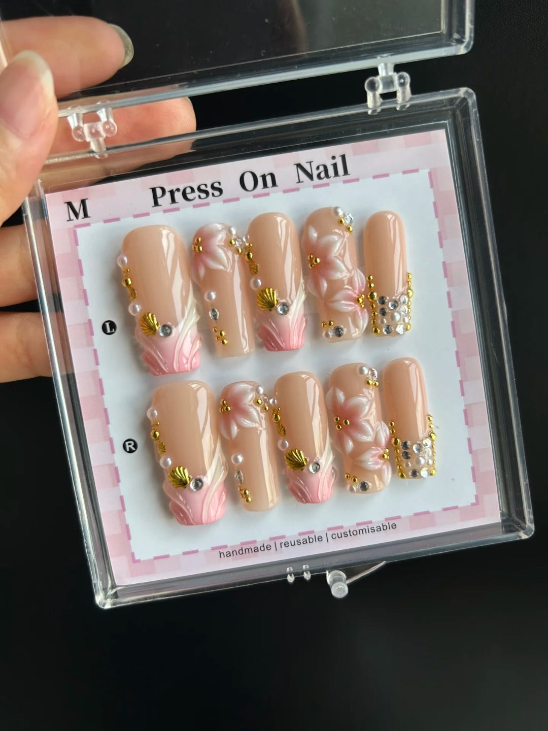 Künstlerische von Kirschen inspirierte Press-On Nägel
