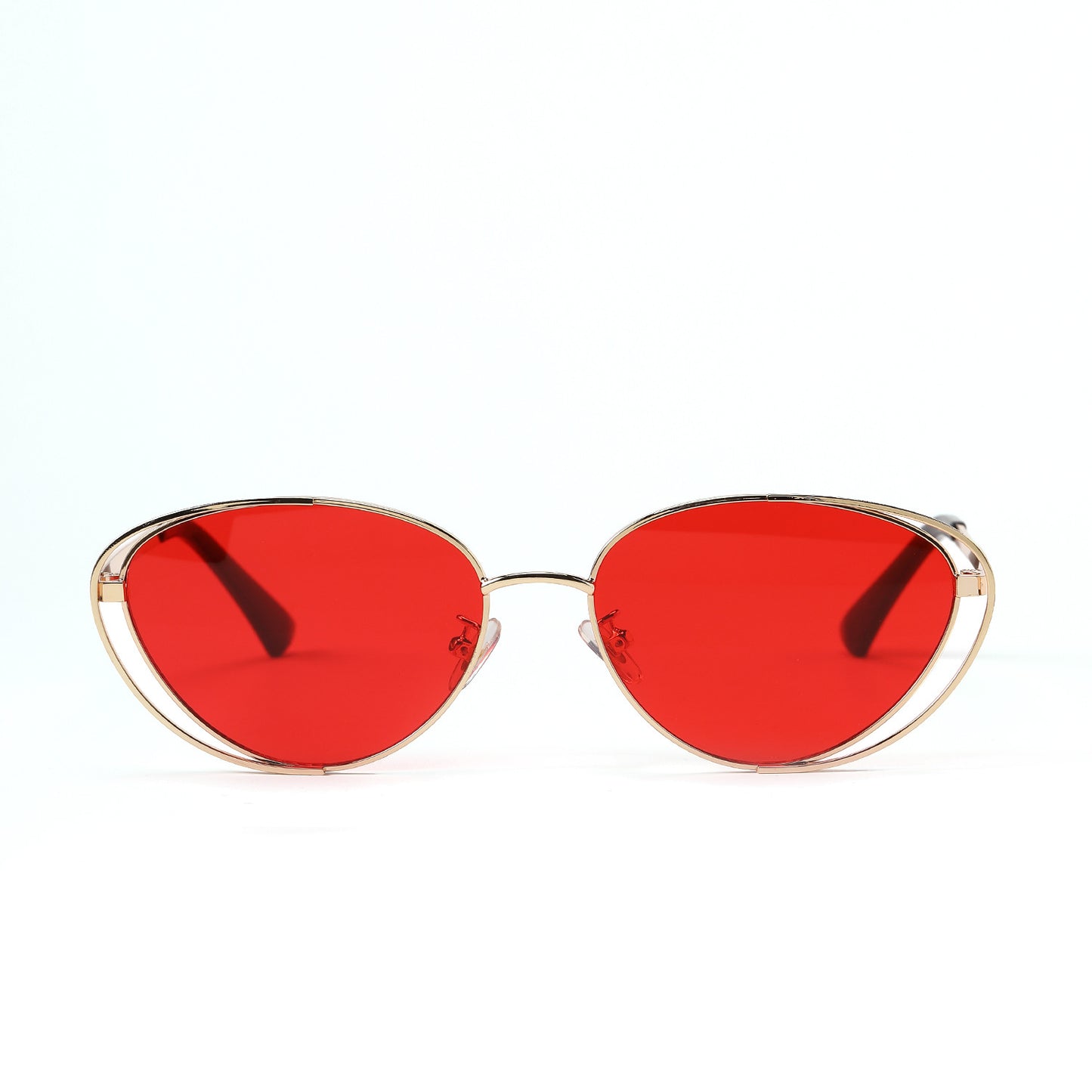 Damen geometrische Sonnenbrille mit rotem Glas und elegantem Metallrahmen Brehn