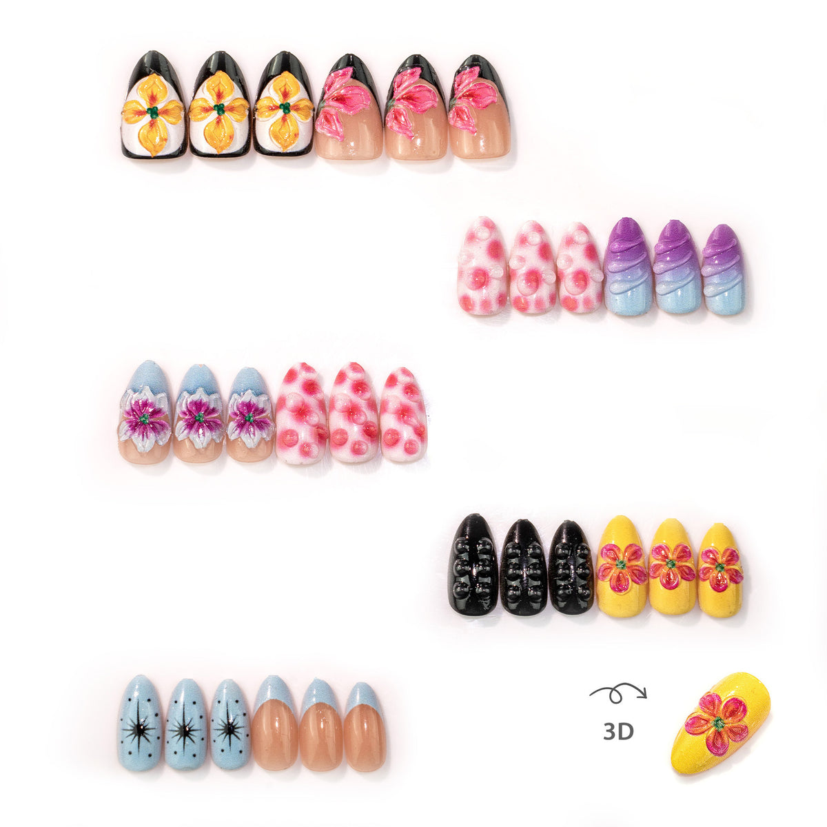 Künstlerische, floral gestaltete Press-On Nagelkollektion