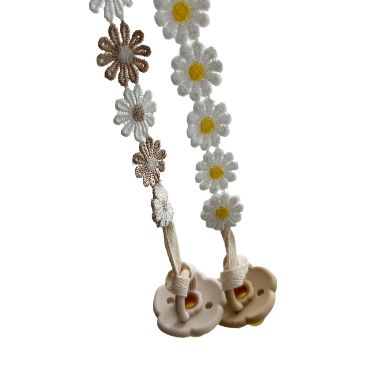 Crochet Daisy Schnullerclip mit Baumwollband