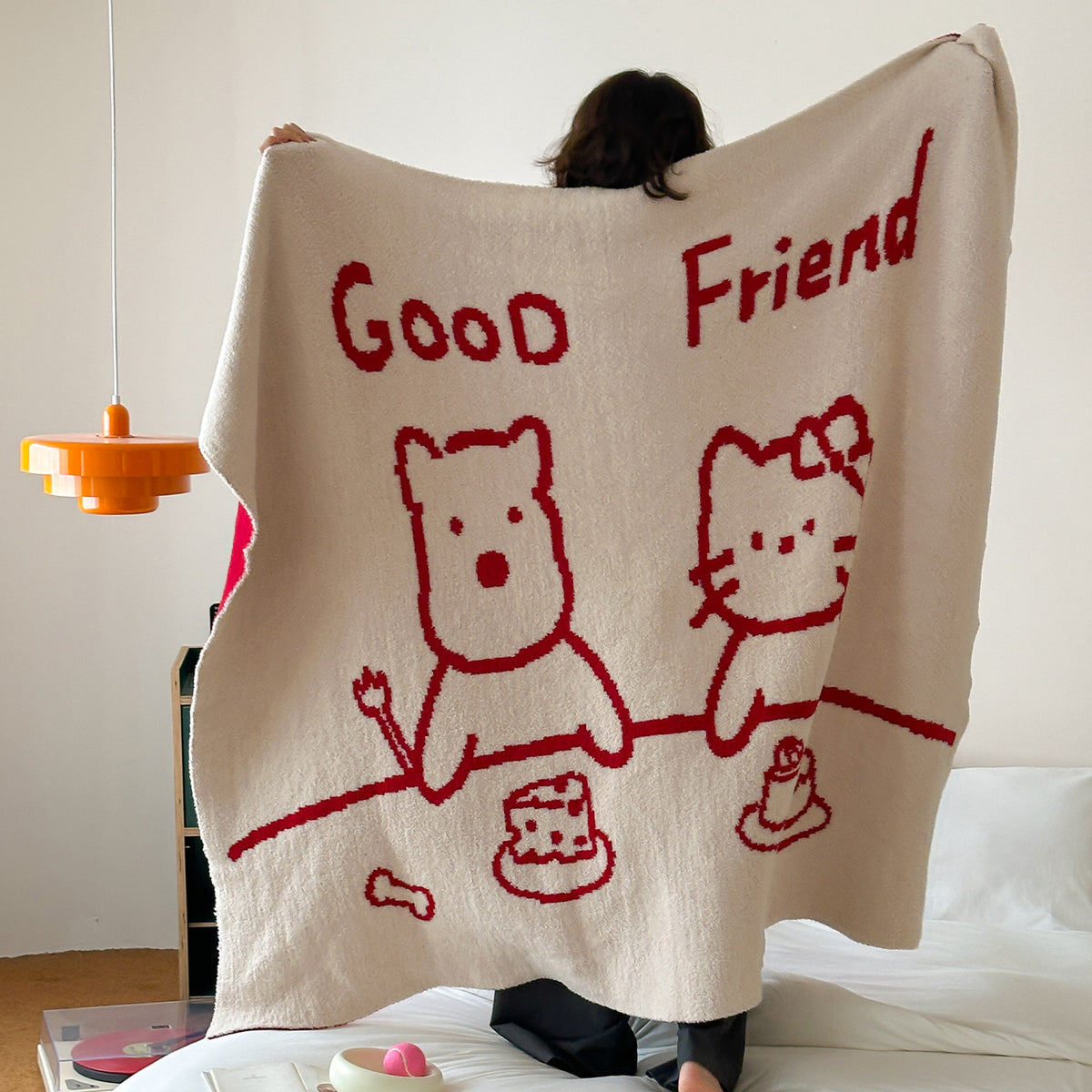 Übergroße Chenille Jacquard-Decke mit cartoonhaftem Welpenmotiv