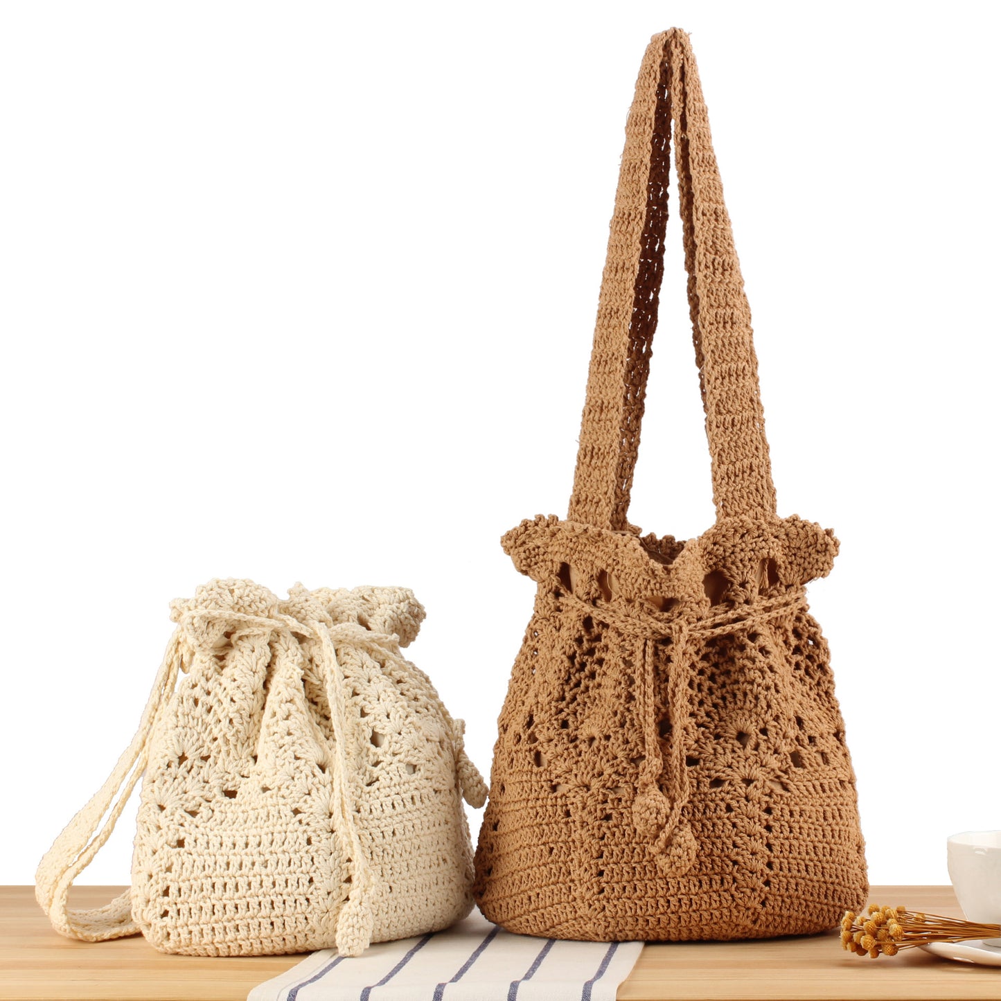 Makramee Shopper-Tasche mit Dekorativem Zugband Brehn