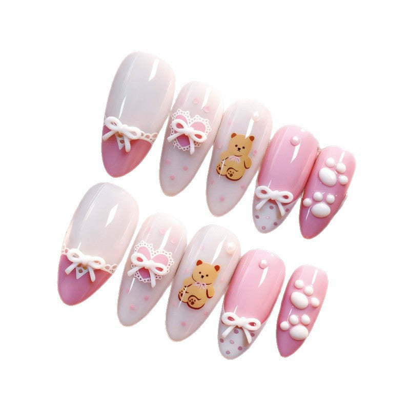 Künstlerisches Bären-Themen Press-On Nagelset Brehn