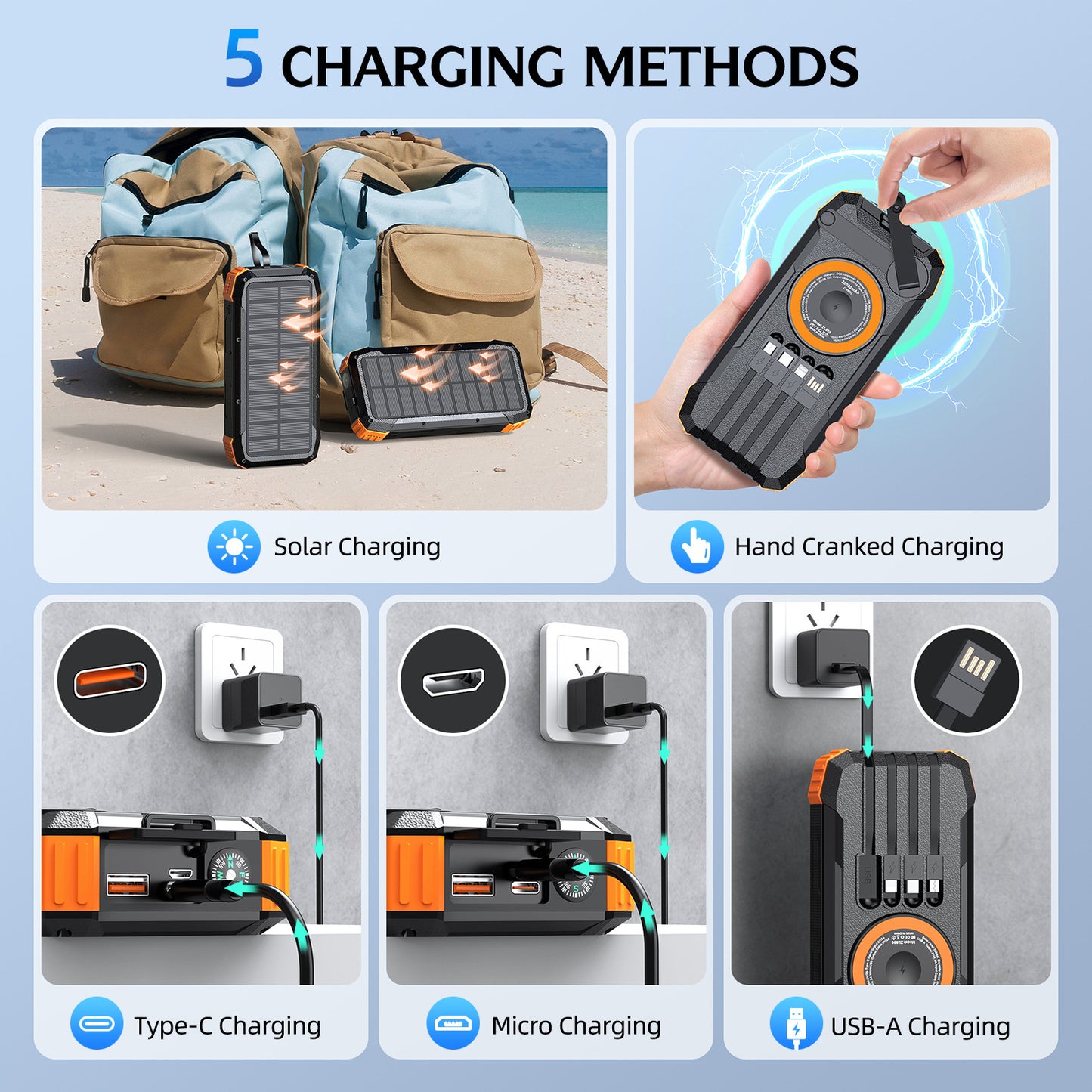 Tragbare Solar Powerbank mit Multifunktionalem Ladekabel Brehn