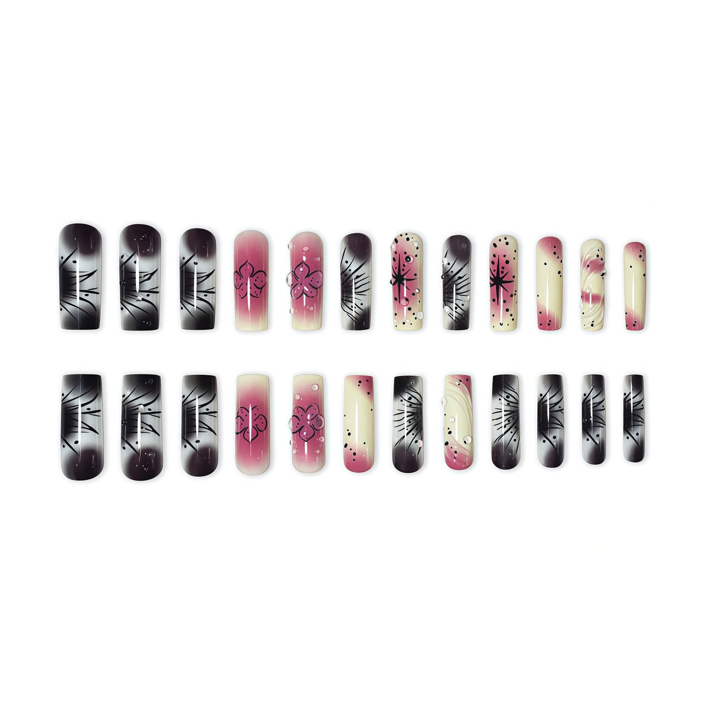Künstlerische Ombre Blumen Press-On Nagelverlängerungen Brehn
