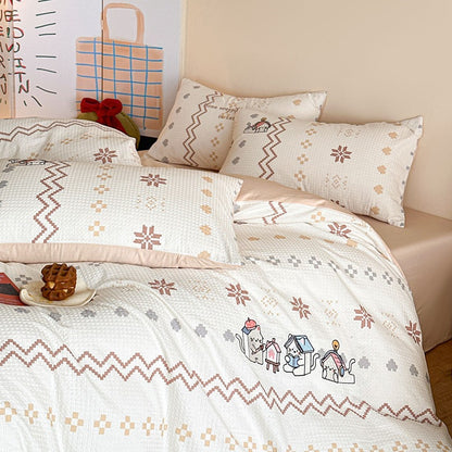 Gesteppt Baumwollsatin Tumble Kitten Druck Komforter und Kissenbezug Set