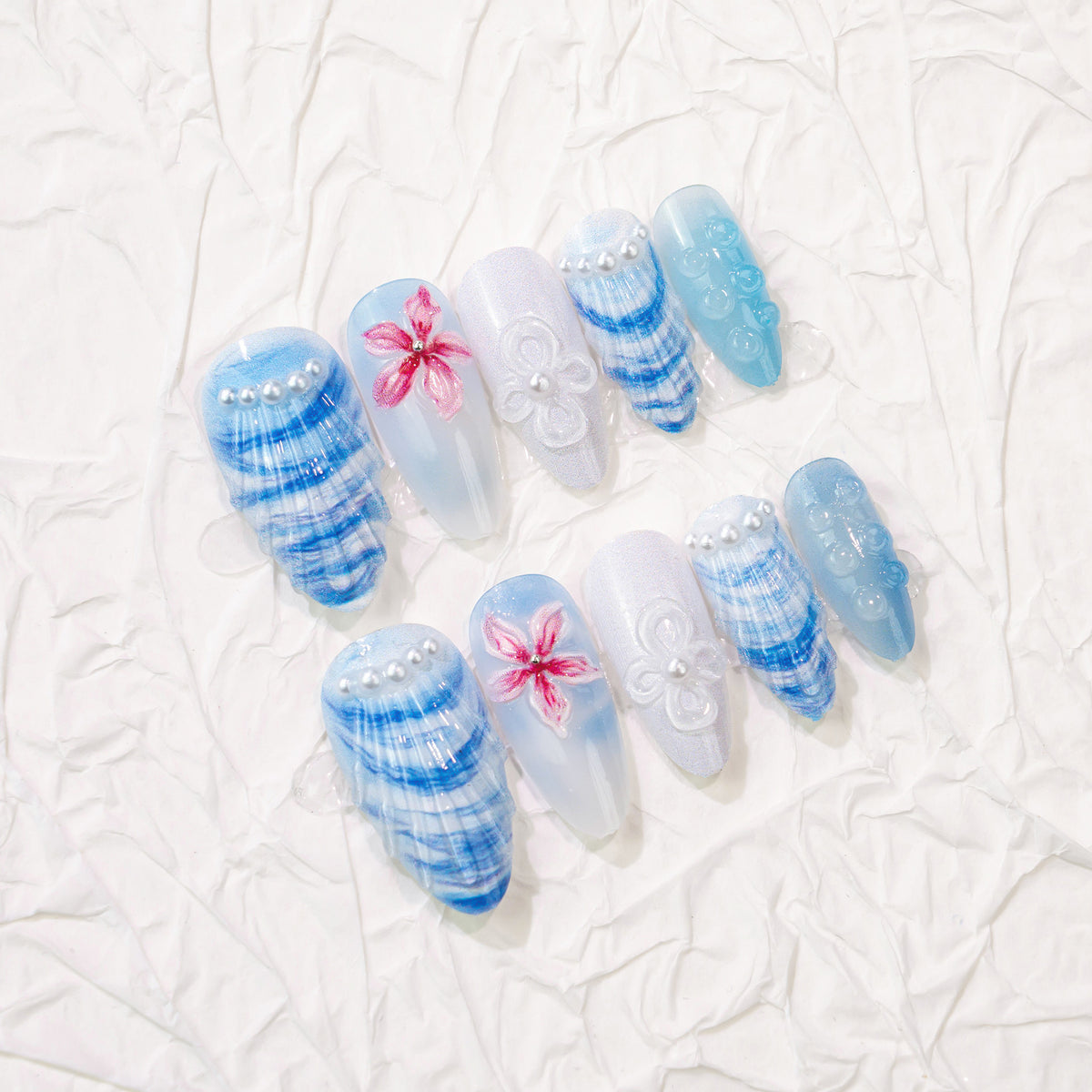 Künstlerisches floral und Muschel-Design Press-On Nagelkunst Set Brehn