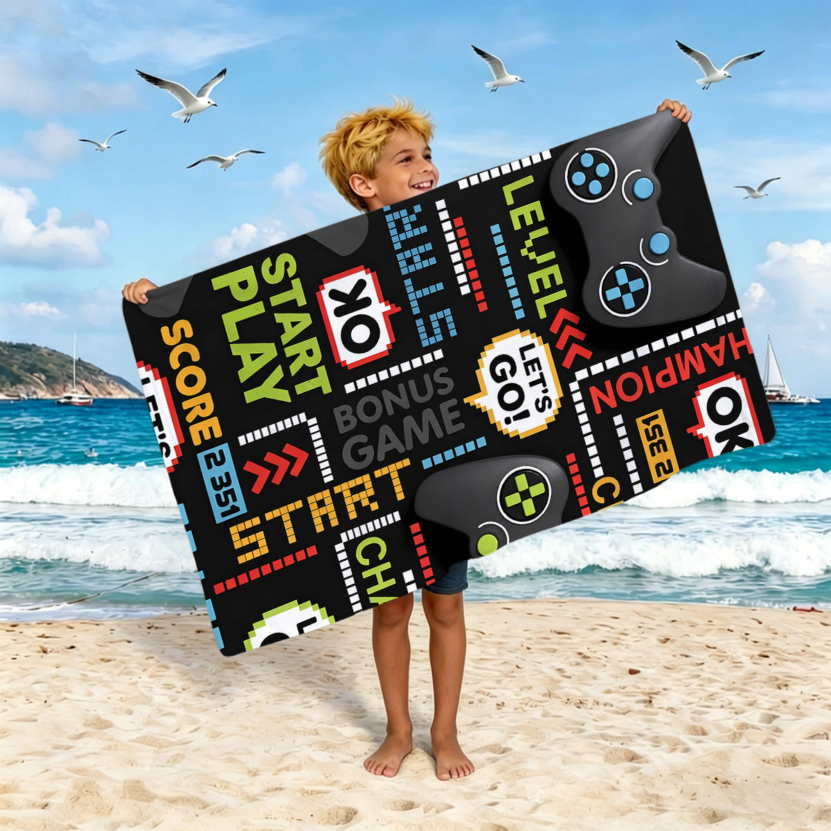 Jungen Strandtuch mit Spielkonsolen-Motiv Brehn