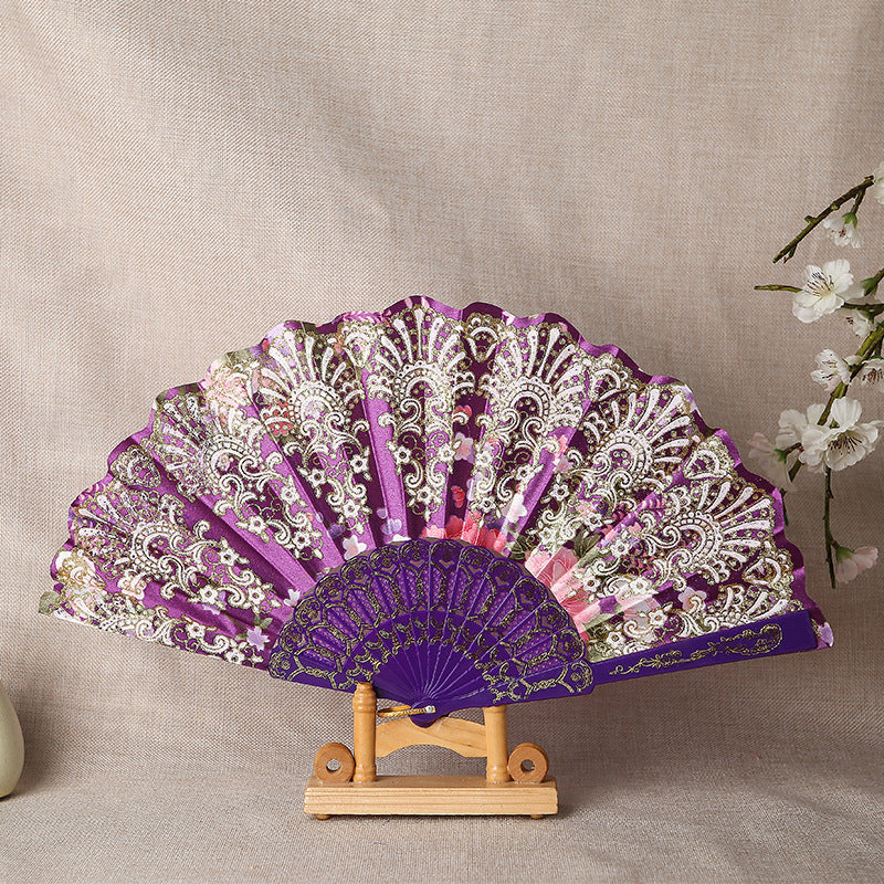 Damen Eleganter Handfächer mit aufwendigen floralen Mustern Brehn