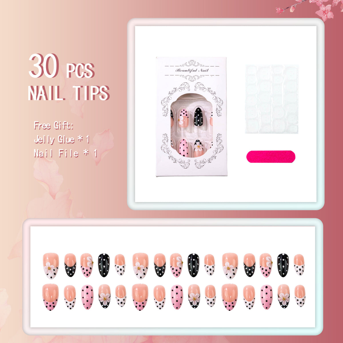 Dekoratives Punktmuster Press-On Nagelkunst Set