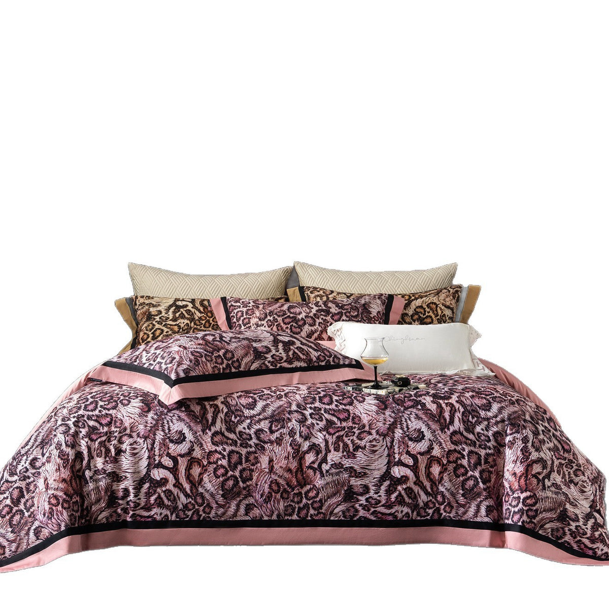Luxe Leopard Jacquard Bettbezug Set mit Satin-Trim Oxford Kissenbezügen