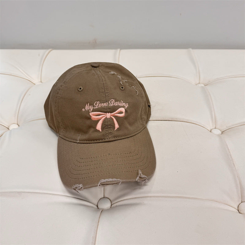 Damen Distressed Baumwoll-Baseballmütze mit Schleifenstickerei Brehn