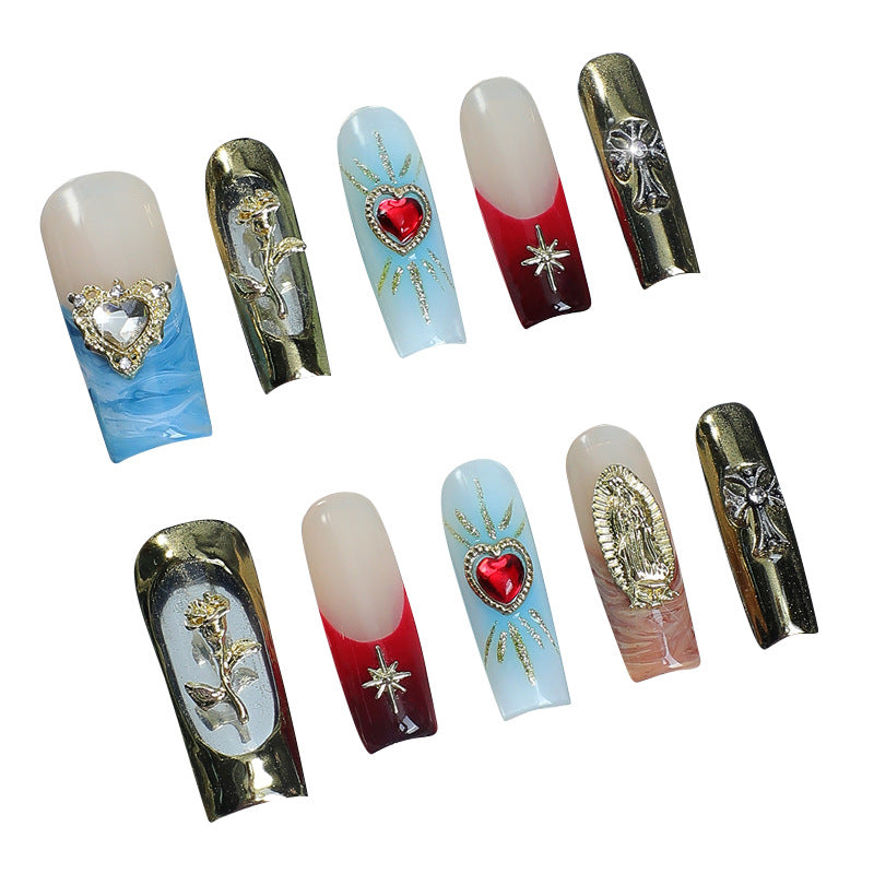 Kunstnagelset mit Kirschmotiv und funkelnden Strasssteinen Brehn