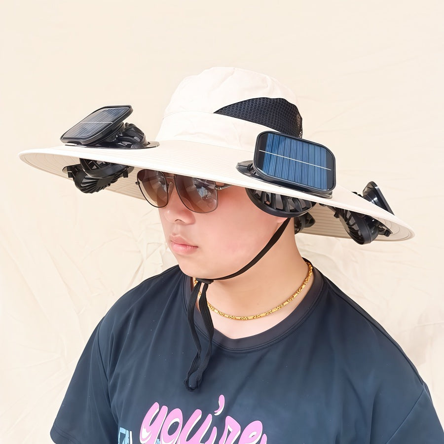 Breite Sonnenhut mit abnehmbaren schwenkbaren Solarventilatoren und verstellbarem Kinnband Brehn