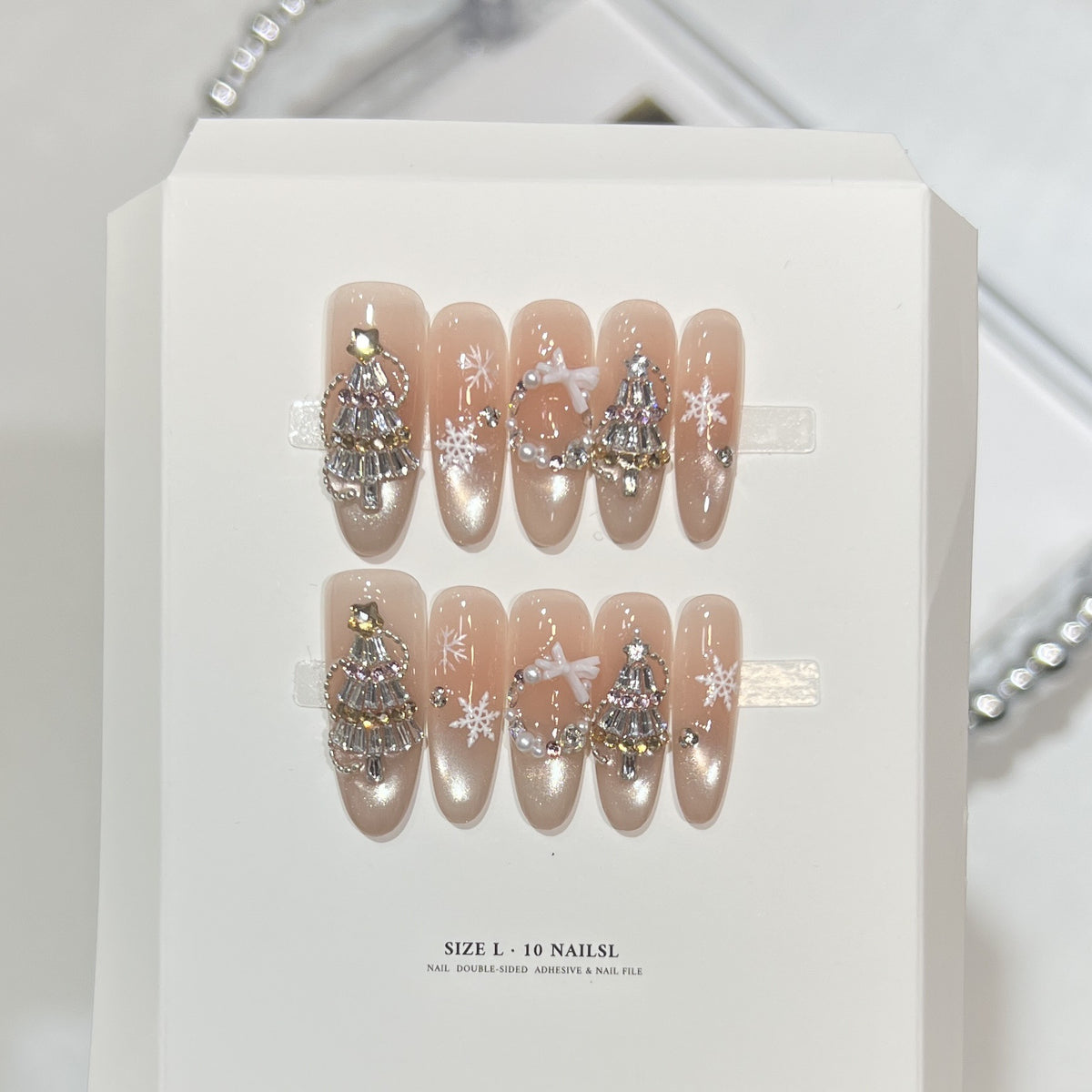 Glitzerndes Press-On Nagelkunst-Set mit Schneeflocken-Design Brehn