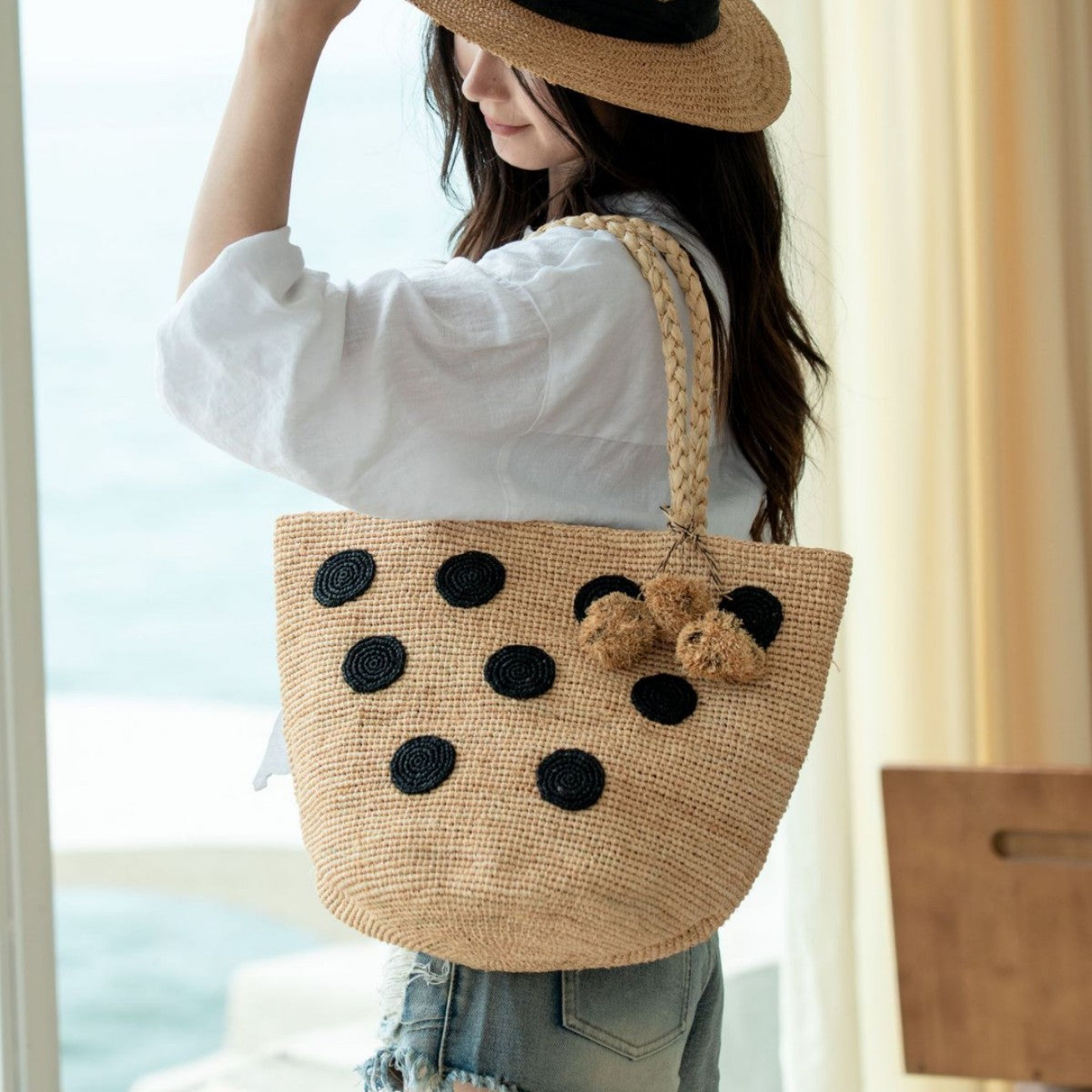 Geflochtene Strandtasche mit Dekorativen 3D-Punktemuster Brehn