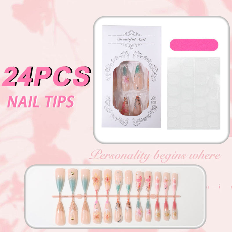 Künstlerisches florales Design Press-On Nagelspitzen Set Brehn
