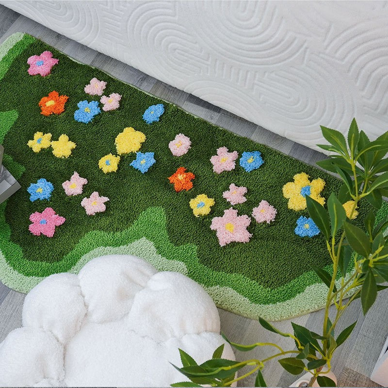 Blumenwiese getufteter Hochflor-Mikrofaser rutschfester Läufer Teppich