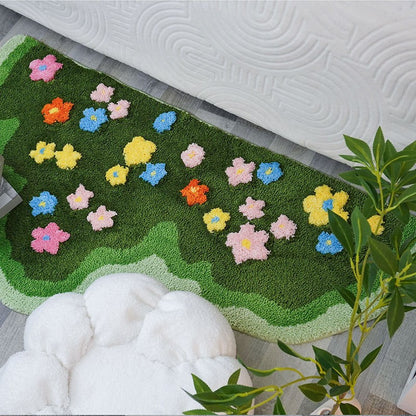 Blumenwiese getufteter Hochflor-Mikrofaser rutschfester Läufer Teppich