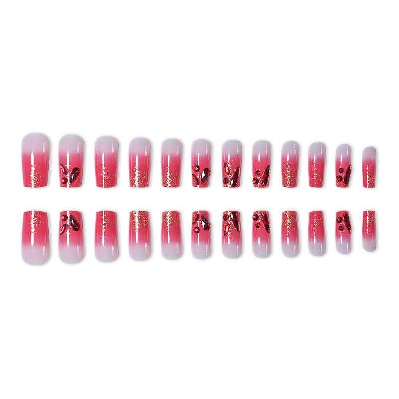 Dekoratives Acryl Press-On Nagelset mit Edelsteinakzenten Brehn