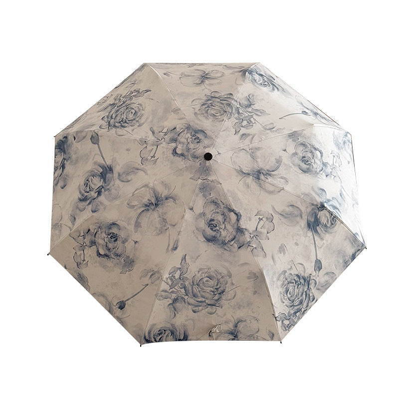 Damen Faltbarer Regenschirm mit floralen Motiven und Tragetasche Brehn