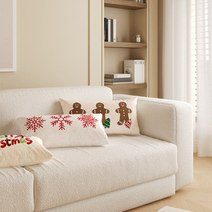 Rectangular Festive Lumbar Pillow Cover with Merry Christmas Typographic Print and Reindeer Antler Accent