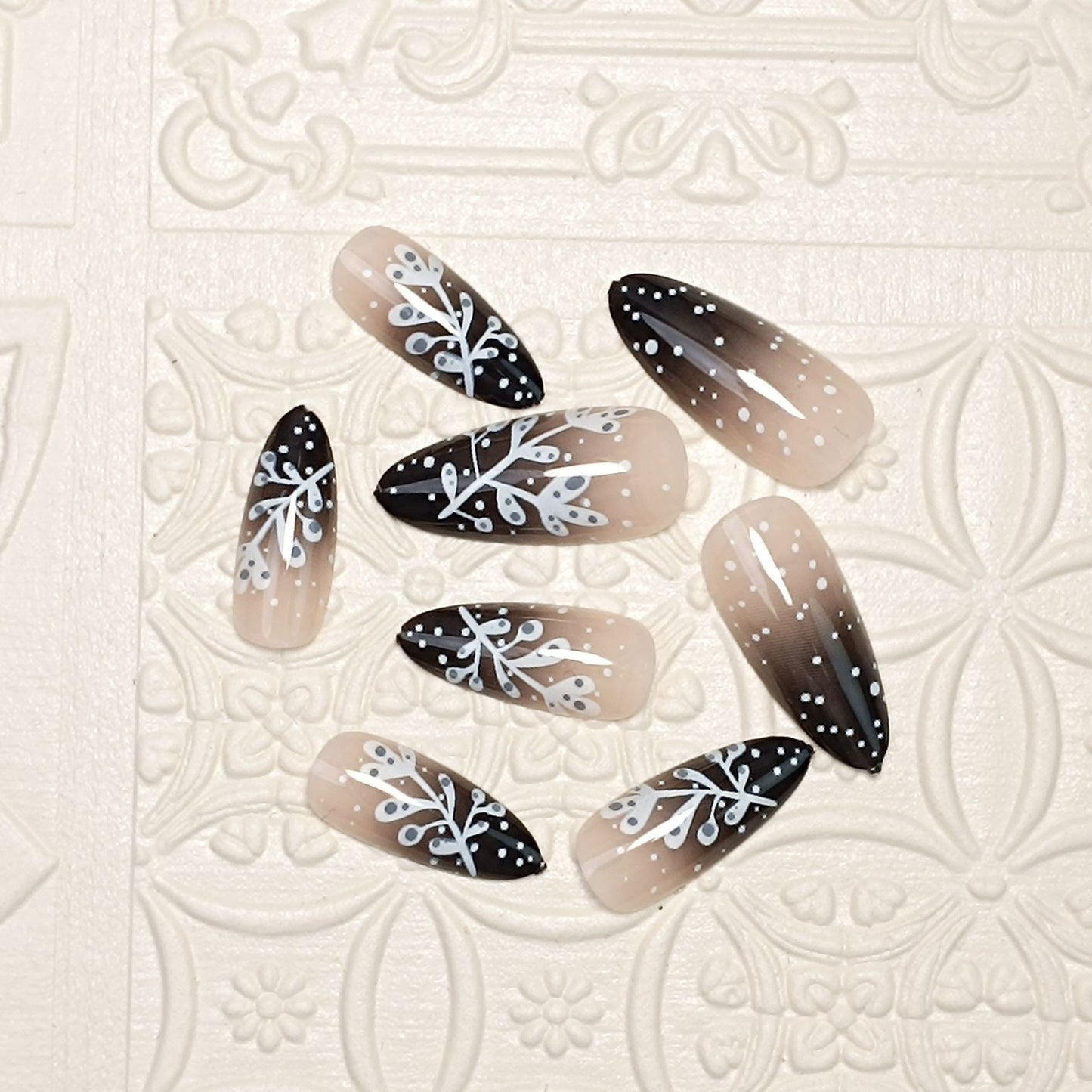 Elegante Ombre Floral Press-On Nagel Set Brehn