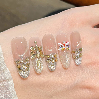 Dekorativer Strass Blumen Press-On Nail Set Brehn
