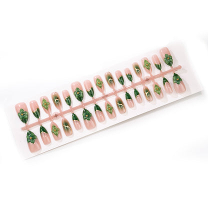 Künstlerische florale und mit Edelsteinen verzierte Press-On Nägel Brehn
