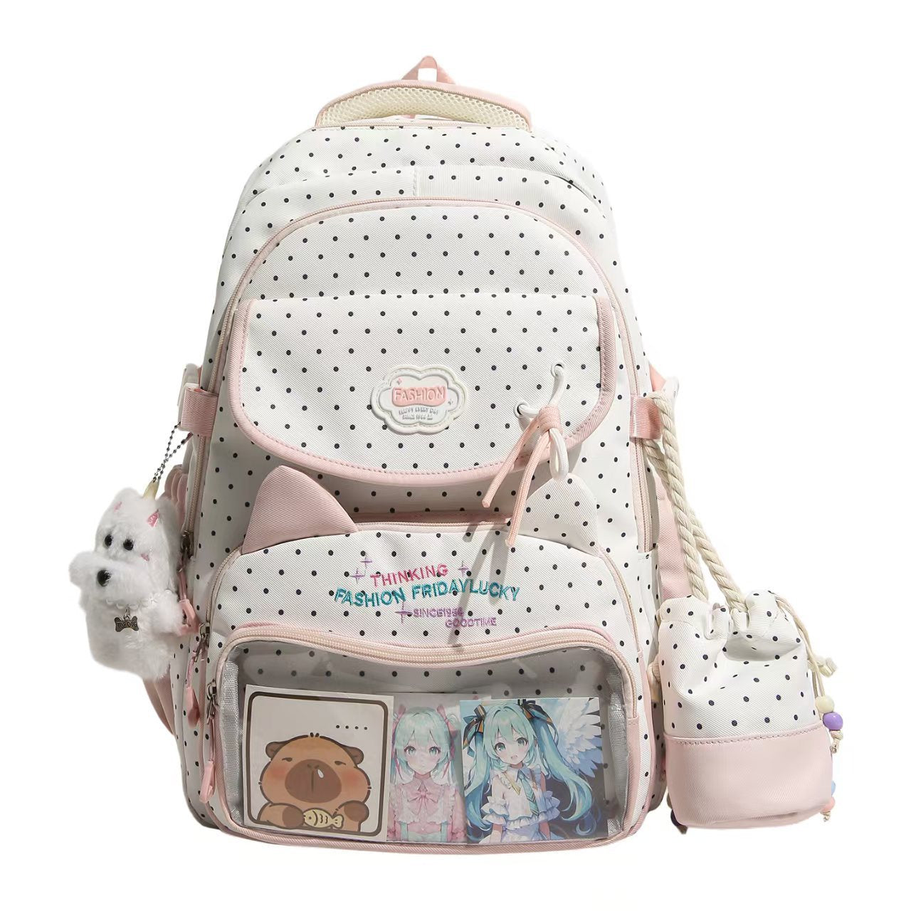 Verspielt gepunkteter Charakter-Rucksack Brehn