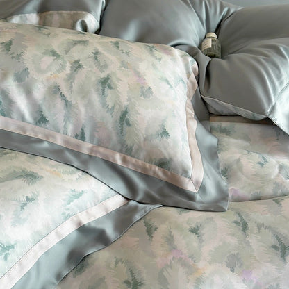Premium-Duvetbezug-Set aus Mako-Baumwolle mit aquarelliertem Farnmuster und seidenmattem Finish