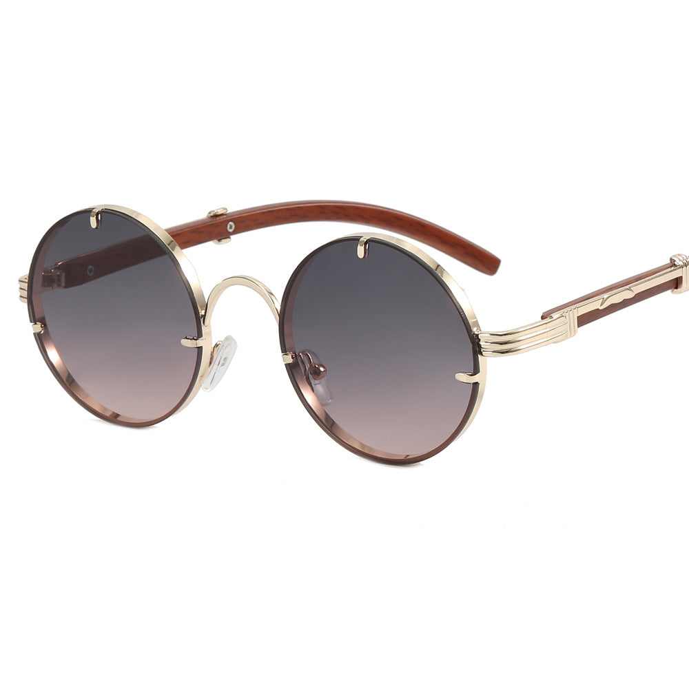 Damen runde Sonnenbrille mit luxuriösem Holzrahmen und goldenen Akzenten Brehn