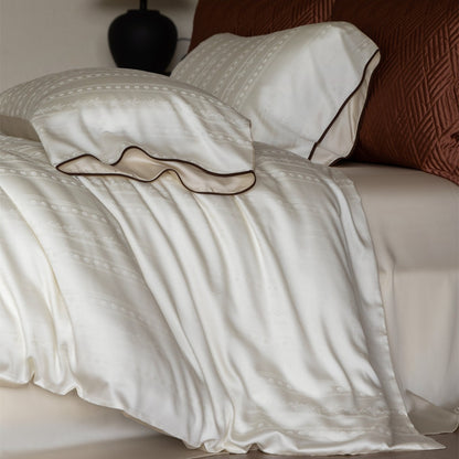 Luxuriöser Jacquard-Satin Bettwäsche Set mit gewelltem Piping