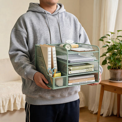 Metallgitter Multi-Tier Schreibtischorganizer mit vertikalem Dokumentenfach & abnehmbarem Stiftbecher