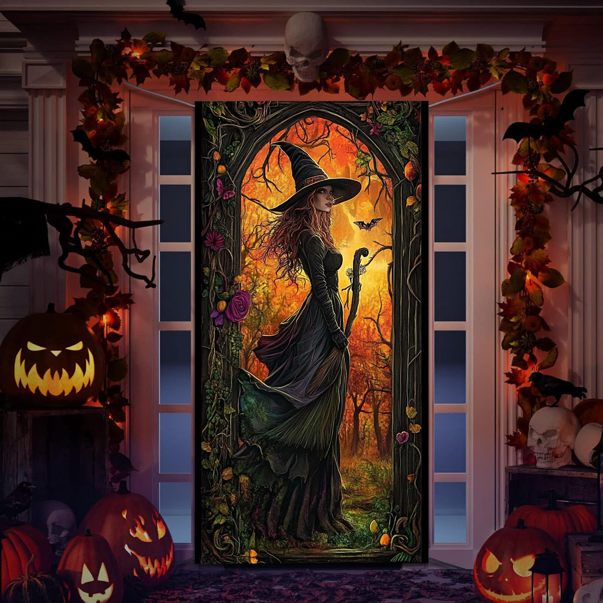 Halloween-Türposter mit großformatiger Grim-Reaper-Illustration und wiederverwendbarem PVC-Planenstoff