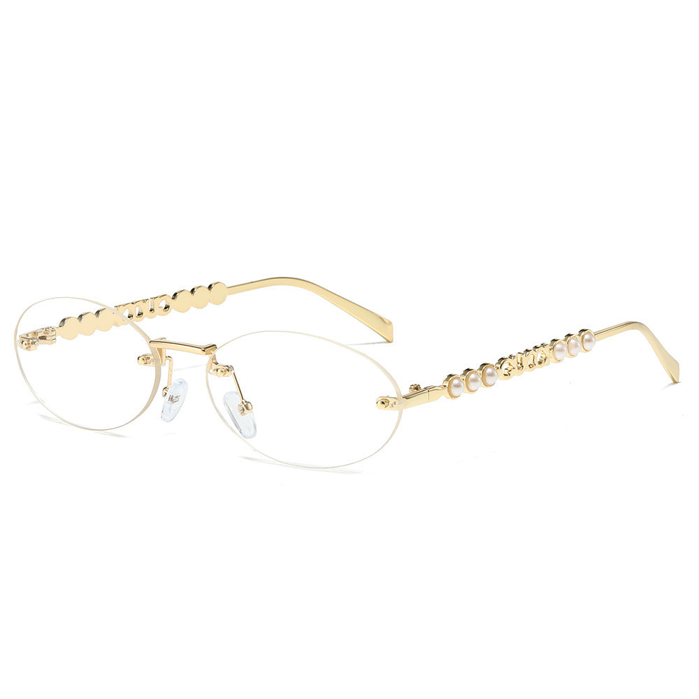 Damen modische Sonnenbrille mit ovalem Rahmen und perlenverzierten Bügeln Brehn