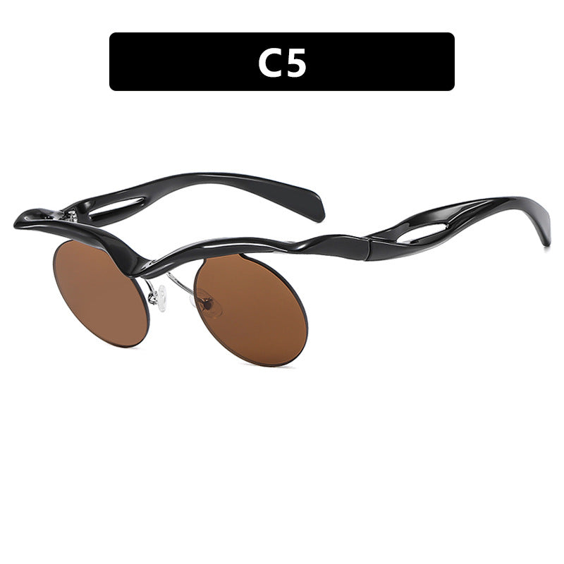 Damen futuristische Sonnenbrille mit geschwungenem Rahmen und polarisierenden Gläsern Brehn
