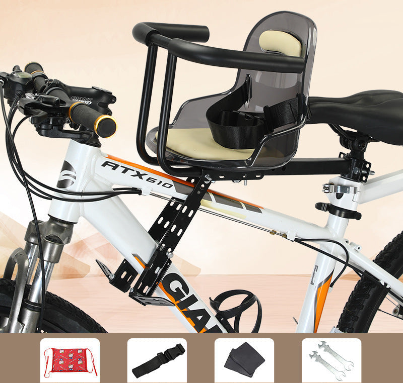 Vorn montierter gepolsterter Kinderradsitz mit Sicherheitsgurt und verstellbarem Universalhalter Brehn