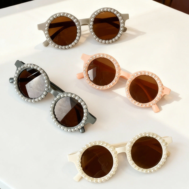 Elegante perlenverzierte runde Sonnenbrille Brehn