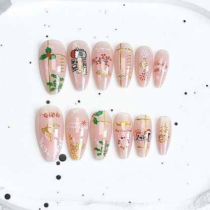Künstlerisches Press-On-Nagelset mit Kirschblütenmuster Brehn