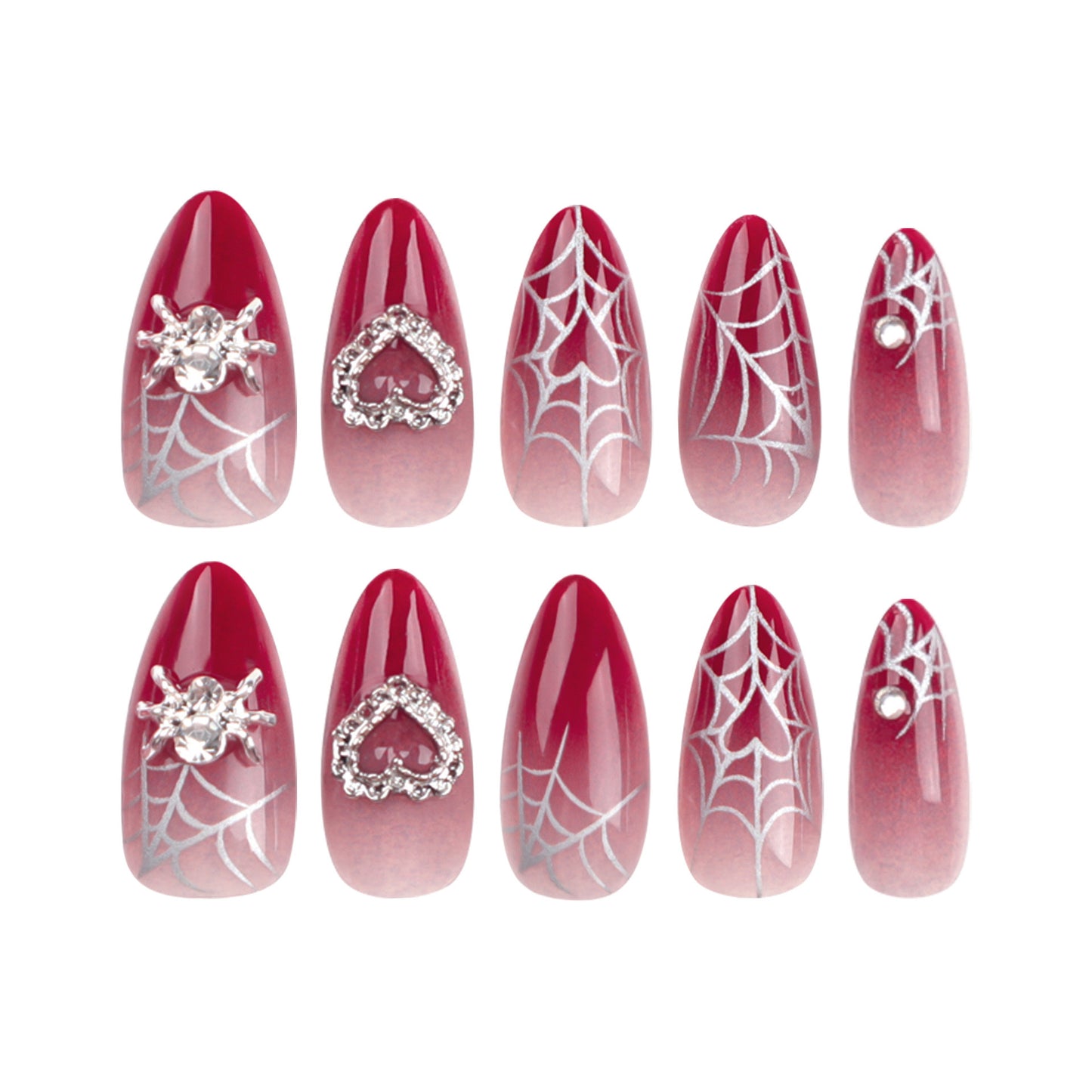 Kunstnagelset mit filigranen Spinnennetz-Design und Glitzer-Akzenten Brehn