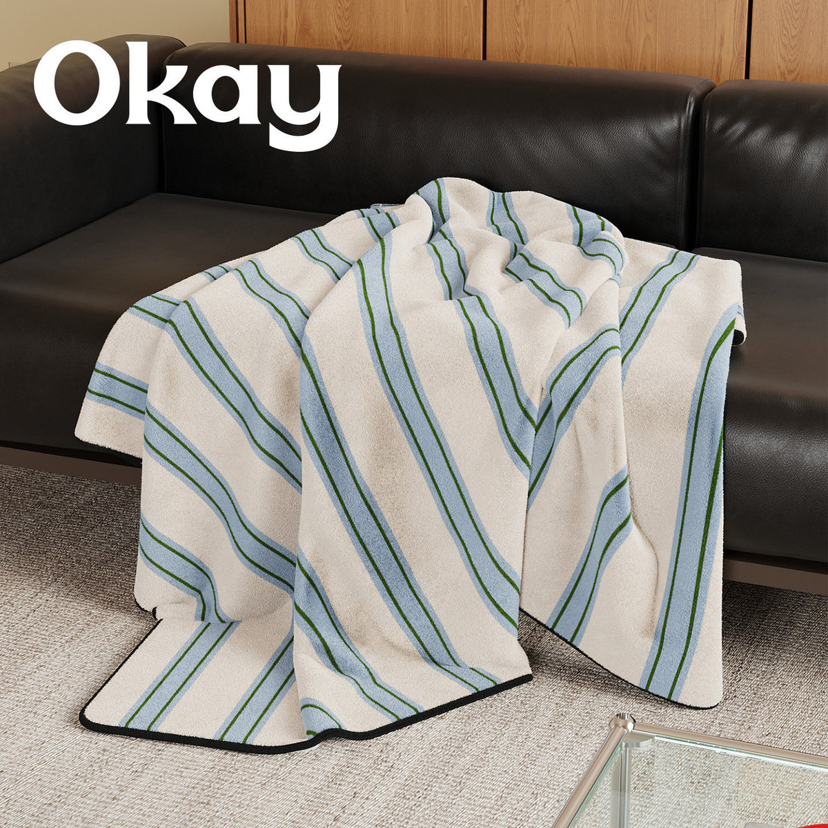 Striped Knit Reversible Throw Blanket with Piped Edge